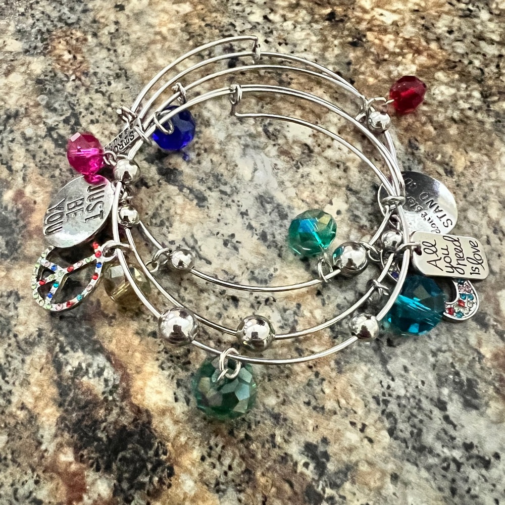Silver Charm Bracelet with Multicolored Beads